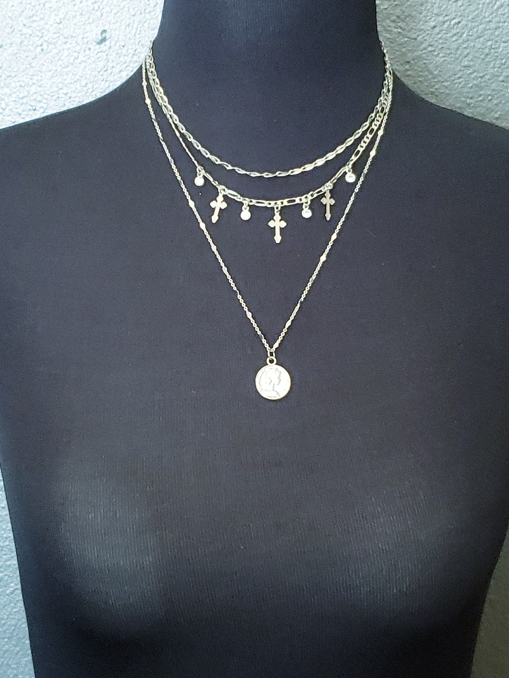 Source Unknown Gold Layered Cross and Coin Necklace Set